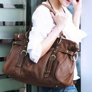 Fashionable Women's Shoulder Bag With Solid Color and Buckle Design Coffee
