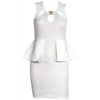 Ladylike Round Collar Sleeveless Flounced Solid Color Bodycon Dress For Women white red black