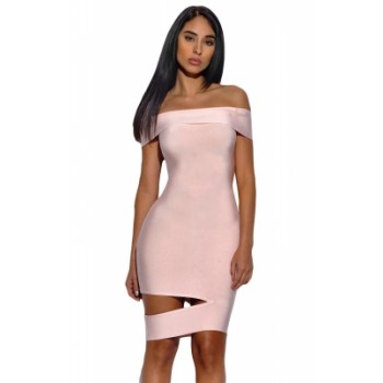 Peach Off The Shoulder Cut Out Bandage Dress Black (Peach Off The ...
