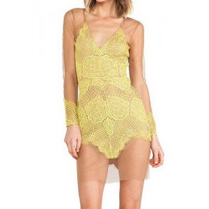Sexy Plunging Neck Long Sleeve Spliced See-Through Dress For Women yellow black
