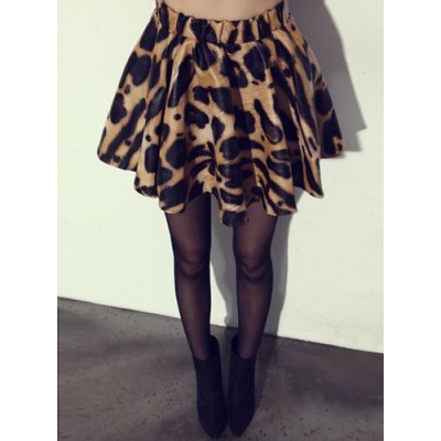 Stylish Women's High-Waisted PU Leather Leopard Print Skirt
