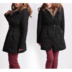 Thickened Faux Fur Lined Waistband Beam Waist Pockets Korean Style Cotton Solid Color Coat For Women black beige