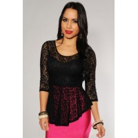 Allover Lace Extreme Peplum Top Black