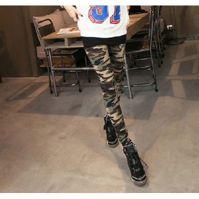 Color Block Modern Style Slimming Camouflage Pattern Leggings For Women cameo