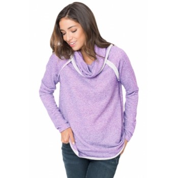 Gray Raw Edge Cowl Neck Pullover Sweatshirt Pink Purple Light Blue
