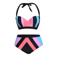 Halter Color Block Plus Size Bikini Set