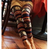 Korea Fashion Stylish Snowflake Patterens Colorful Stripes Leggings