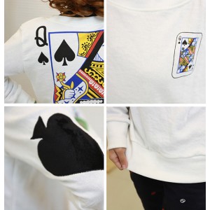 Poker Pattern Print Fleece Fleece Color Matching Sweatshirt For Women white