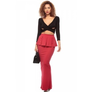 Red Peplum Maxi Skirt