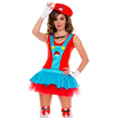 Red Super Mario Plumber Dress Costume