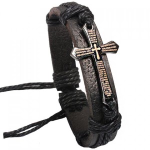 Scripture Cross Faux Leather Bracelet