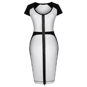 Stylish Women's Scoop Neck Short Sleeve Color Block Dress white