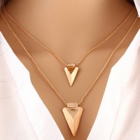 Triangle Pendant V Shape Layered Necklace