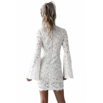 White Crochet Lace Shell Bell Sleeve Dress