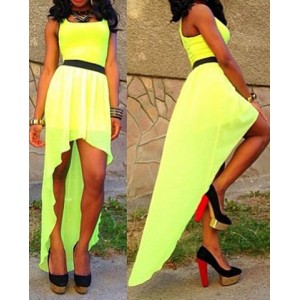 Asymmetrical Hem Sleeveless Scoop Neck Solid Color Dress For Women yellow