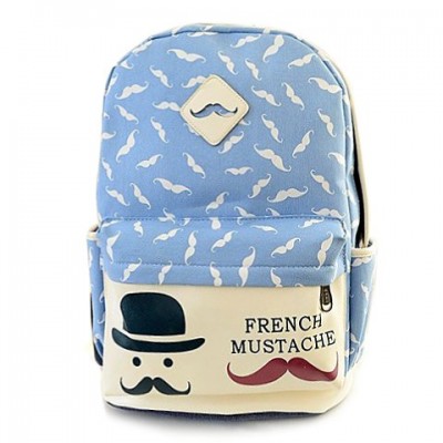 Cute Women's Satchel With Beard and Canvas Design azure white