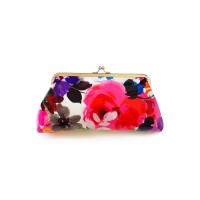 Elegant Women's Clutch Wallet With Floral Print and Kiss-Lock Closure Design