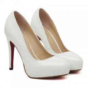 Elegant Women's Pumps With Solid Color and Patent Leather Design white nude black