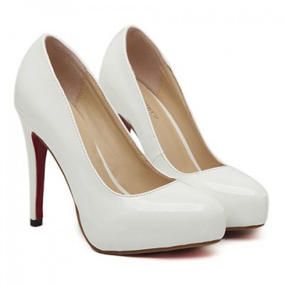 Elegant Women's Pumps With Solid Color and Patent Leather Design white nude black