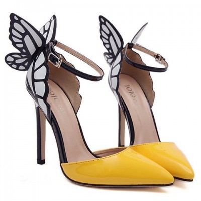 Fashionable Women's Pumps With Butterfly Wings and Color Block Design yellow