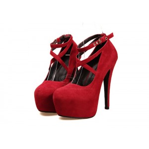 Laconic Party Stiletto Heel Women's Pumps With Solid Color and Cross Straps Design red black