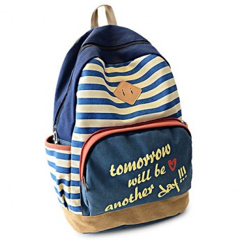 Preppy Women's Satchel With Letter Print and Stripe Design Backpack black blue red