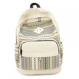 Preppy Women's Satchel With Stripe and Canvas Design off white