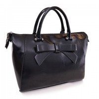 Pretty Women's Shoulder Bag With Solid Color and Bow Design Black