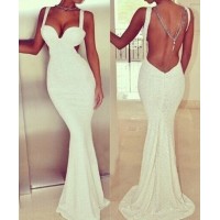 Solid Color Backless Sexy Style Strap Women's Maxi Dress white black