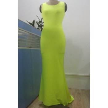 Solid Color Sexy Backless Sleeveless Round Collar Floor-Length Hem Design Dress For Women white green