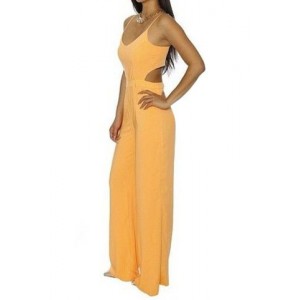 Stylish Women's Spaghetti Strap Hollow Out Solid Color Jumpsuit yellow