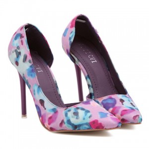 Sweet Women's Pumps With Pointed Toe and Floral Print Design purple pink green