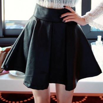 Vintage High-Waisted Zippered Solid Color Faux Leather Skirt For Women ...