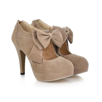 Work Women's Spring Pumps With Suede Solid Color and Bows Design black camel