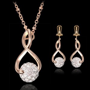 A Suit of Chic Rhinestoned Ball Shape Hollow Out Eight Necklace and Earrings For Women
