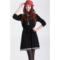 Black Casual Skater Style Sweater Dress with Belt