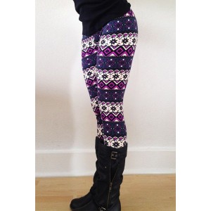 Chic Color Block Geometrical Print Skinny Leggings For Women purple