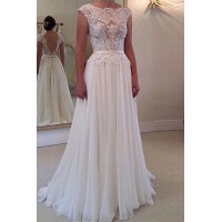 Elegant Jewel Neck Open Back Lace Embellished Dress For Women white