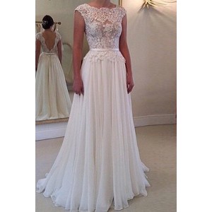 Elegant Jewel Neck Open Back Lace Embellished Dress For Women white