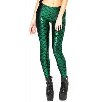 Fish Scale High-Waisted Slimming Trendy Style Women's Leggings green blue
