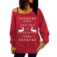 Fresh Style Letter and Snowflake Printed Pullover Christmas Sweatshirt For Women BLACK, BLUE, GRAY, GREEN, RED