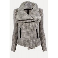Fresh Style Turn-Down Collar Zippered Mesh Knitted Coat For Women gray