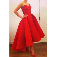 Noble Strapless High Waist Pleated Ball Gown Red Maxi Dress For Women red