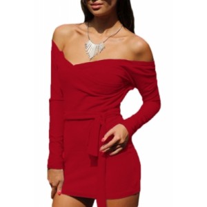 Red Off Shoulder Bodycon Club Dress with Self-tie