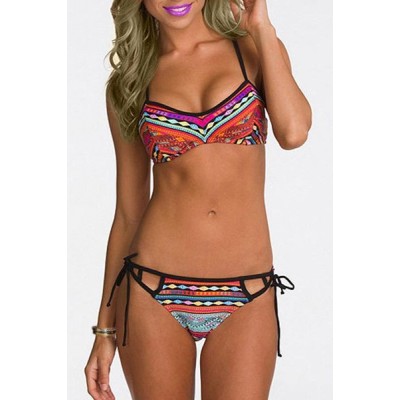 Sexy Self-Tie Colorful Bikini Set For Women