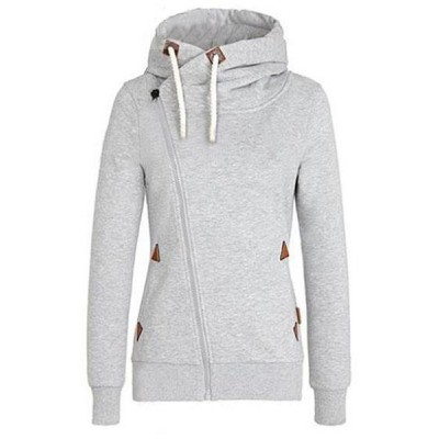 Simple Hooded Long Sleeve Pure Color Hoodie For Women gray