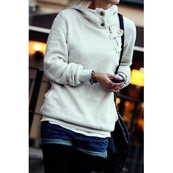 Solid Color Long Sleeve Pockets Design Loose Hoodie For Women gray green
