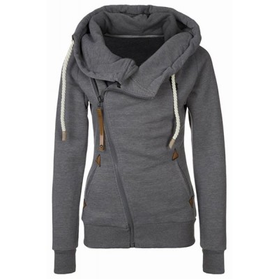Solid Color Long Sleeves Casual Style Hoodie For Women