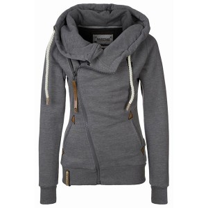 Solid Color Long Sleeves Casual Style Hoodie For Women DEEP GRAY, KHAKI, SMOKY GRAY