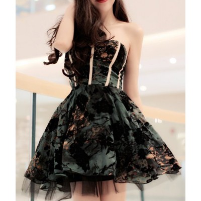 Strapless Embroidered Elegant Ball Gown Dress For Women black
